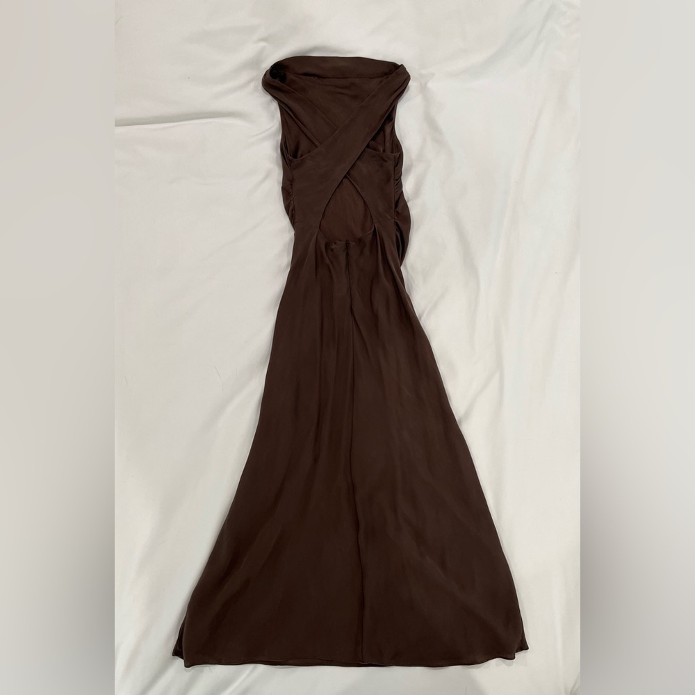 GUC quince washable stretch silk high neck midi dress brown hot fudge xs - Picture 4 of 16